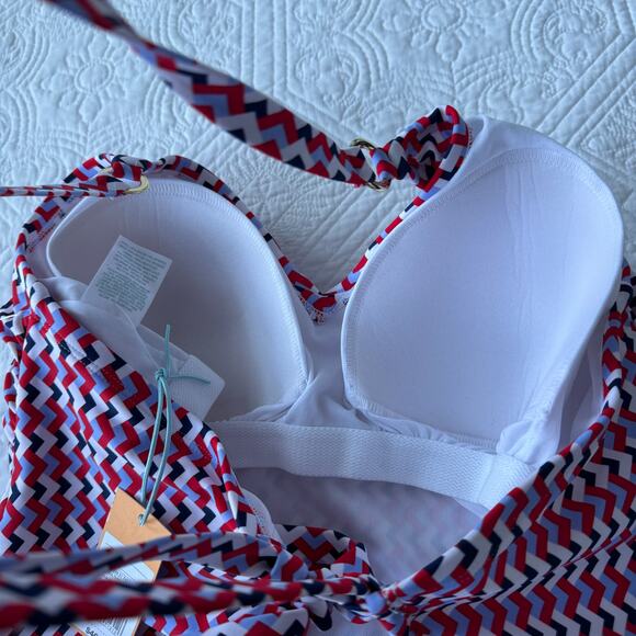 Kona Sol One Piece Swim Suit Red White Blue Gold Hardware USA Patriotic 18 NWT - Picture 7 of 10